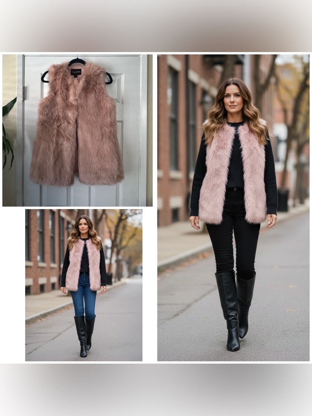 Bagatelle Dusty Rose Faux Fur Vest, Small